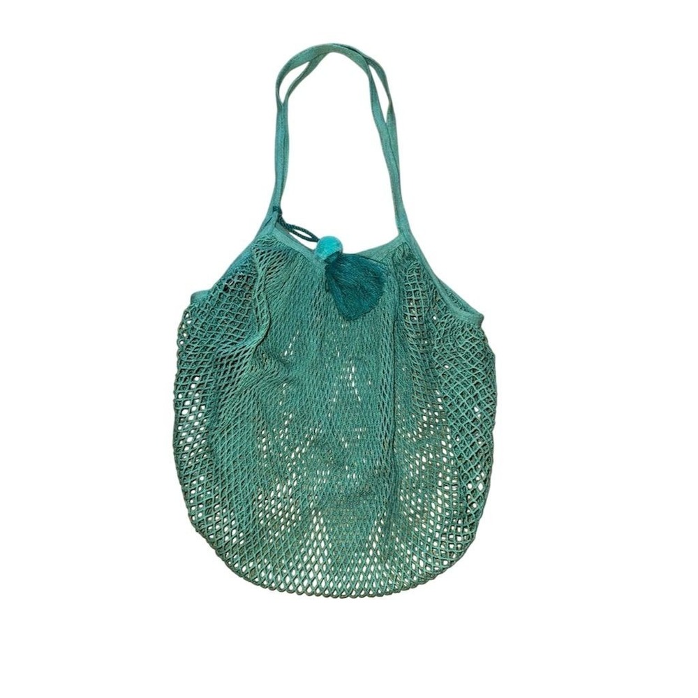 America and Beyond Teal Fishnet Tote‎ Bag Eco-Friendly Reusable grocery beach